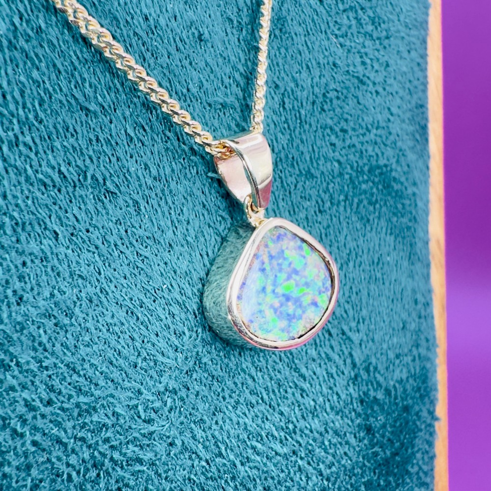 9ct Gold Unusual Shaped Boulder Black Opal Solitaire Pendant Necklace. View IX