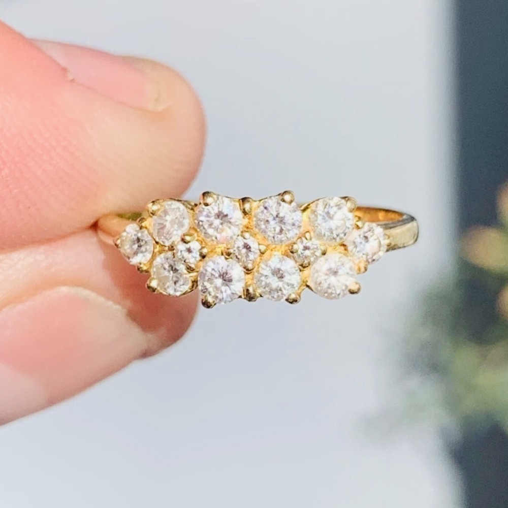 18ct Gold Art Deco Old European Cut Diamond (0.75ct) Cluster Ring