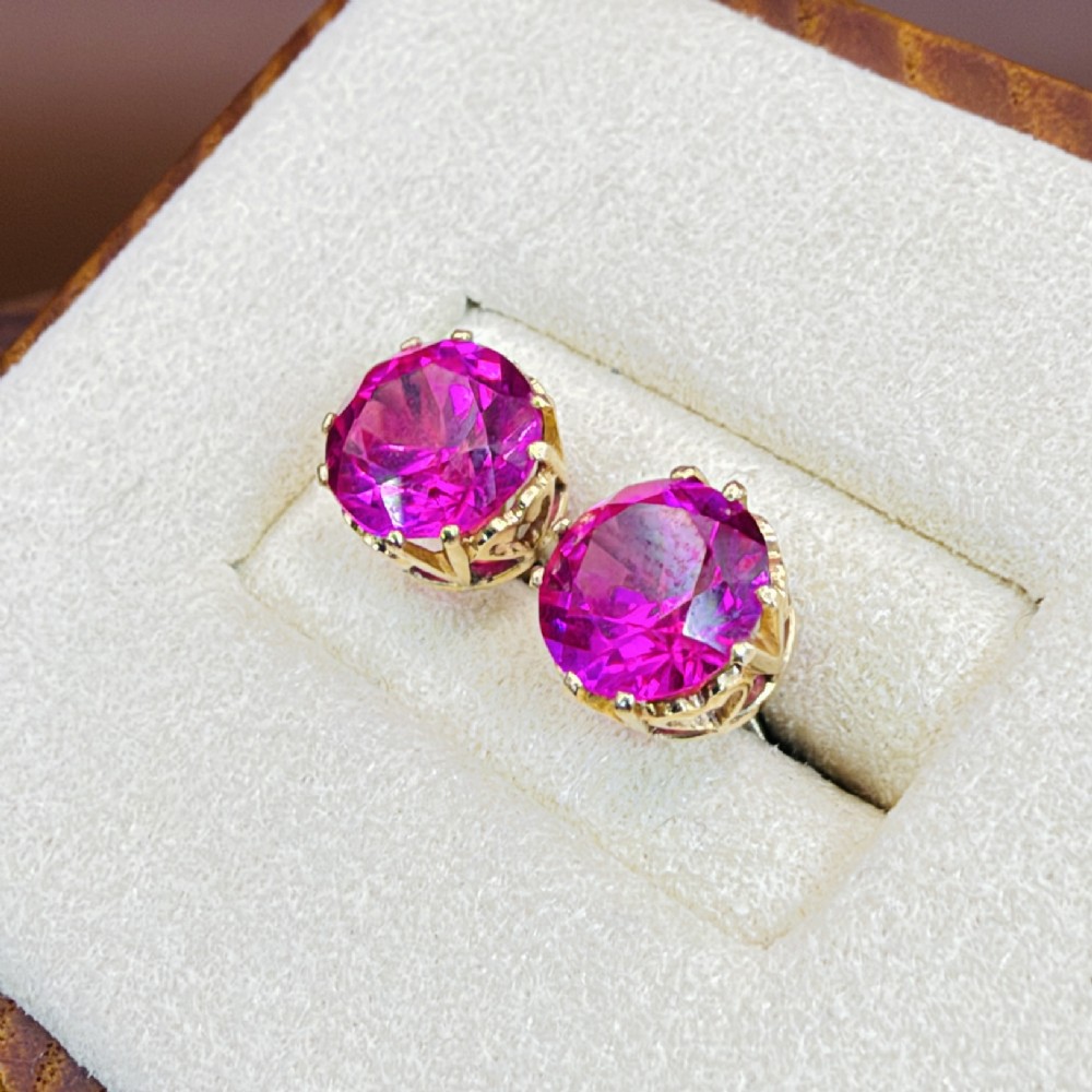 18ct Gold Art Deco Old Mined Cut Pink Sapphire (1.25ct) Screw Back Stud Earrings