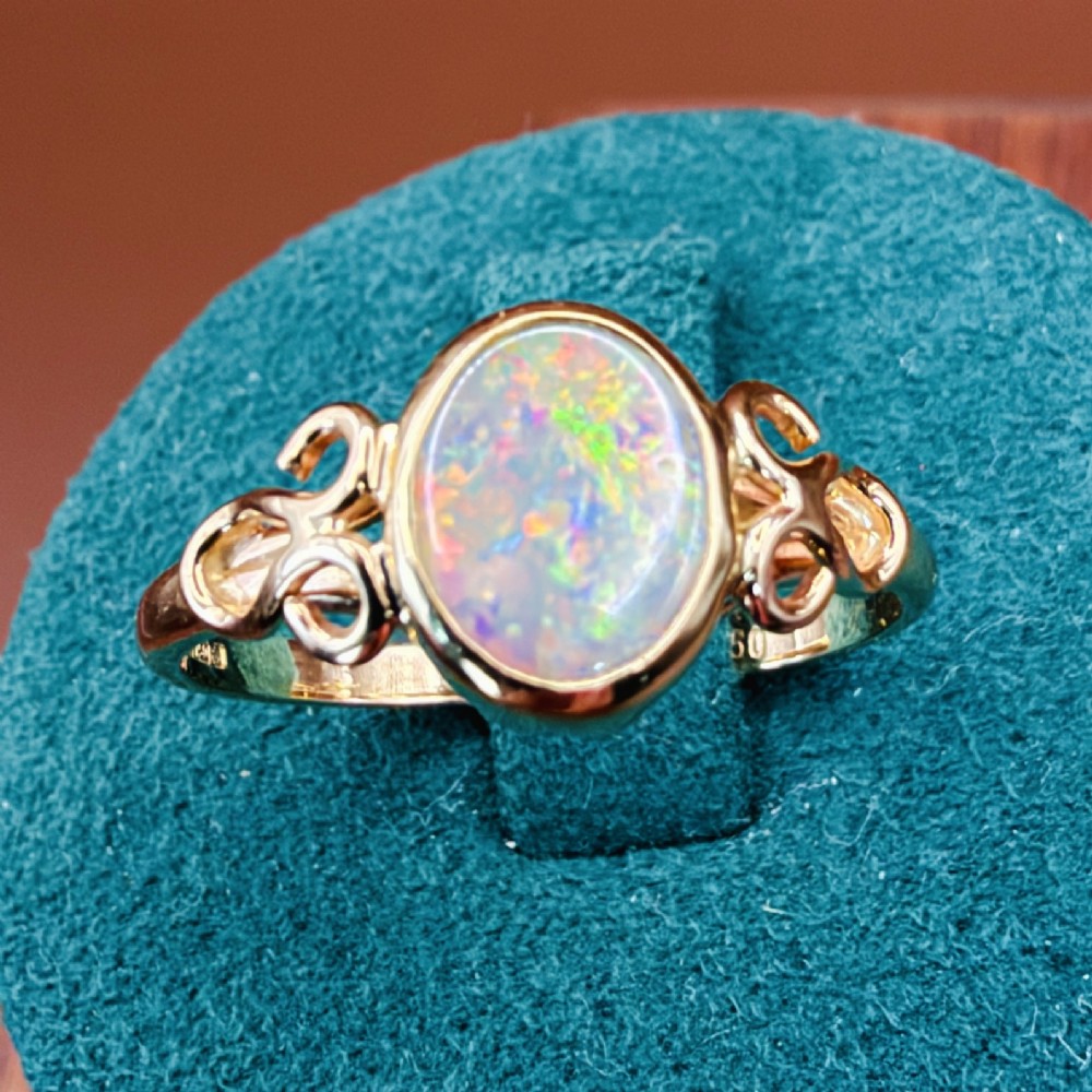 18ct Gold Antique Continental Bezel Set Black Opal Solitaire Ring
