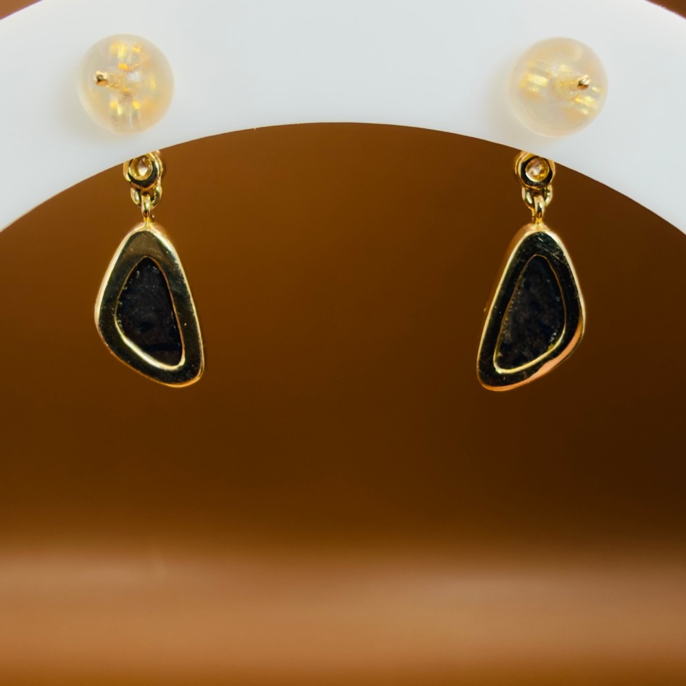 18ct Gold Black Boulder Opal and Diamond Drop Stud Earrings View VIII