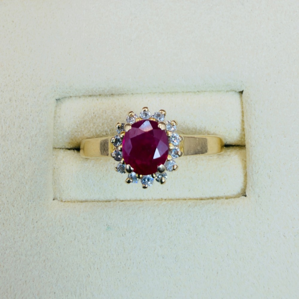 14ct Gold Ruby and Diamond Cluster Halo Ring View V