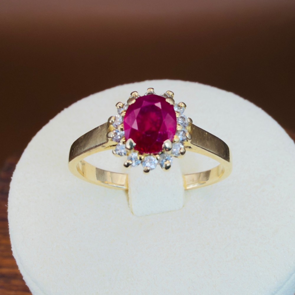 14ct Gold Ruby and Diamond Cluster Halo Ring View IX