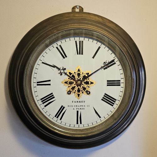 extra large french 8 day brass wall clock c1880 - CATEGORY: ANTIQUE CLOCKS - DATED 19TH CENTURY
