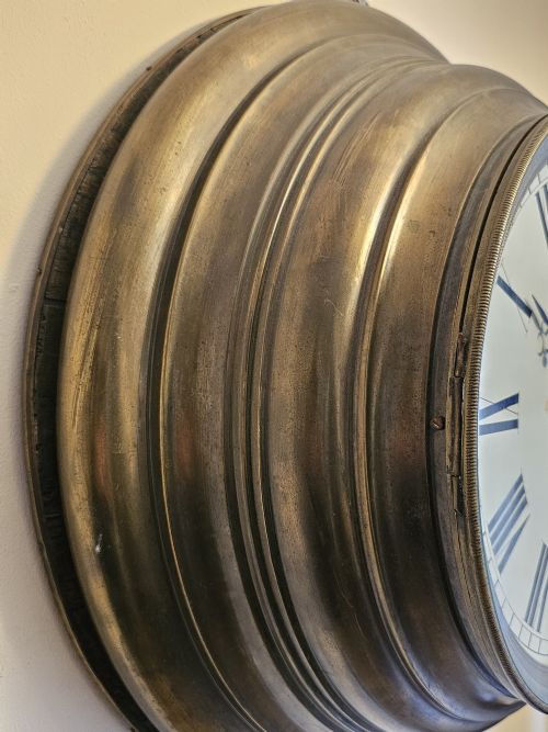 EXTRA LARGE FRENCH 8 DAY BRASS WALL CLOCK C1880 - ADDITIONAL PHOTO 3
