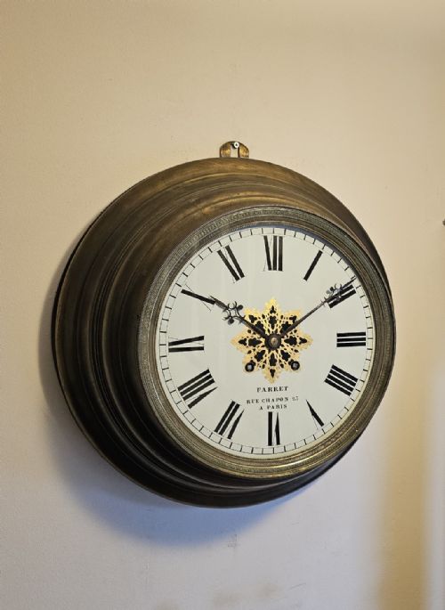 EXTRA LARGE FRENCH 8 DAY BRASS WALL CLOCK C1880 - ADDITIONAL PHOTO 6