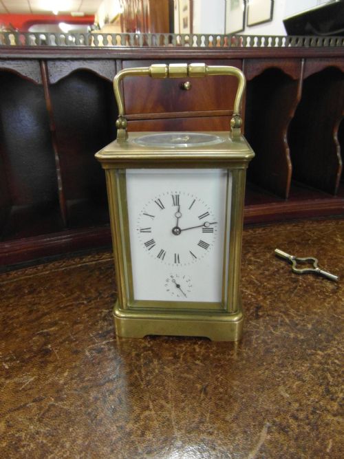 large french 8 day brass striking carriage clock with alarm - CATEGORY: ANTIQUE CLOCKS - DATED 1890
