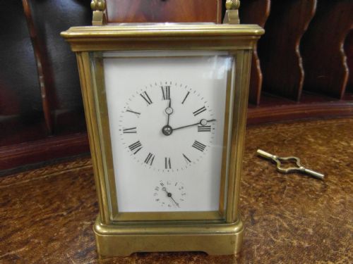 LARGE FRENCH 8 DAY BRASS STRIKING CARRIAGE CLOCK WITH ALARM - ADDITIONAL PHOTO 1