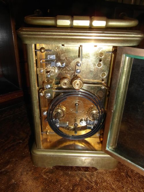 LARGE FRENCH 8 DAY BRASS STRIKING CARRIAGE CLOCK WITH ALARM - ADDITIONAL PHOTO 4