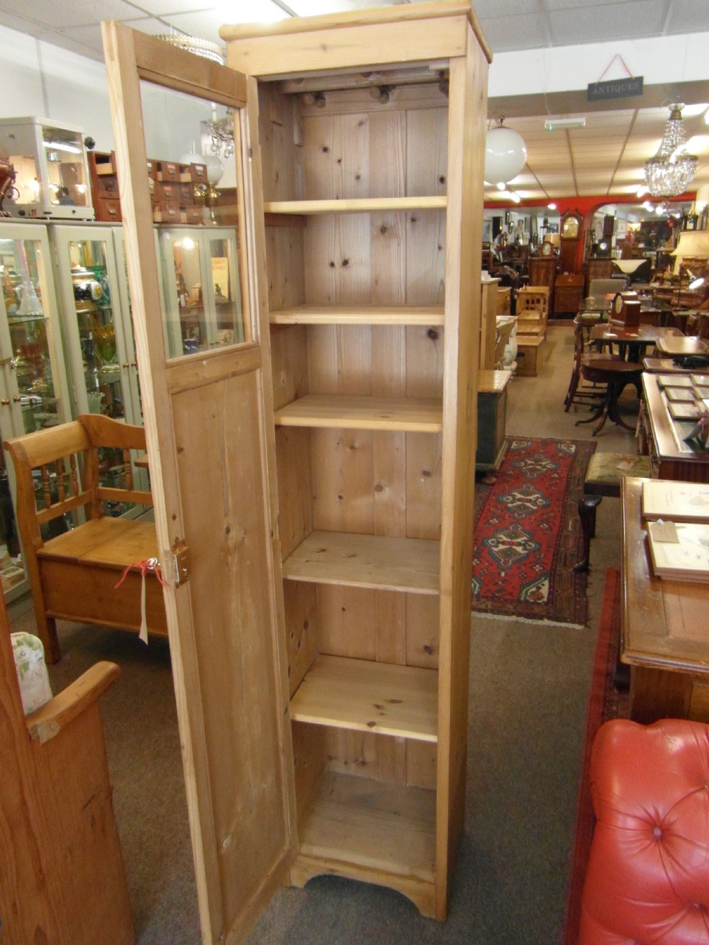 1900s Tall Pine Cabinet with Glazed Panel View II