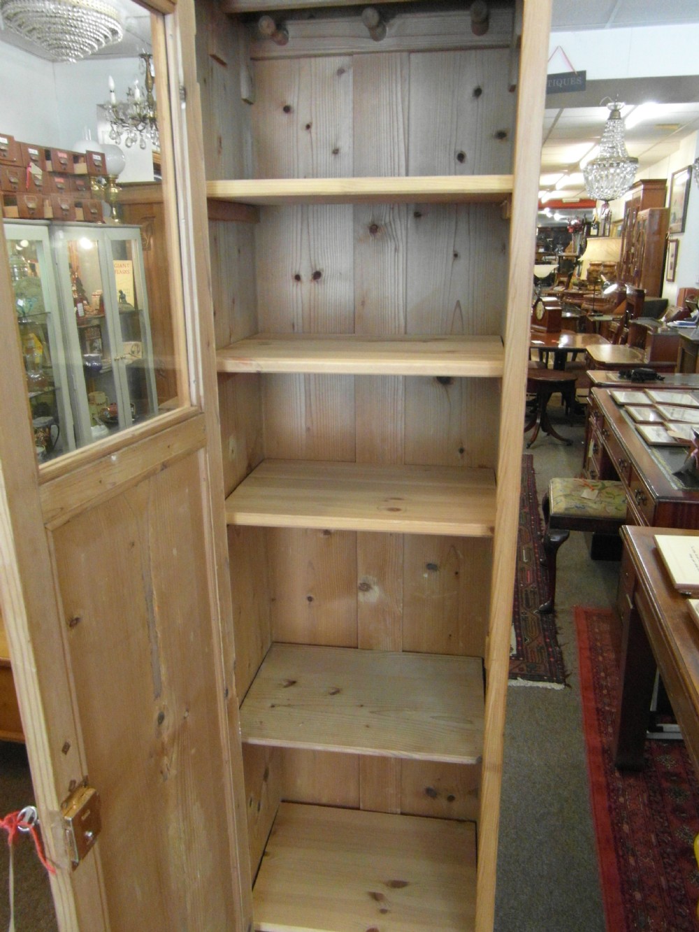 1900s Tall Pine Cabinet with Glazed Panel View III