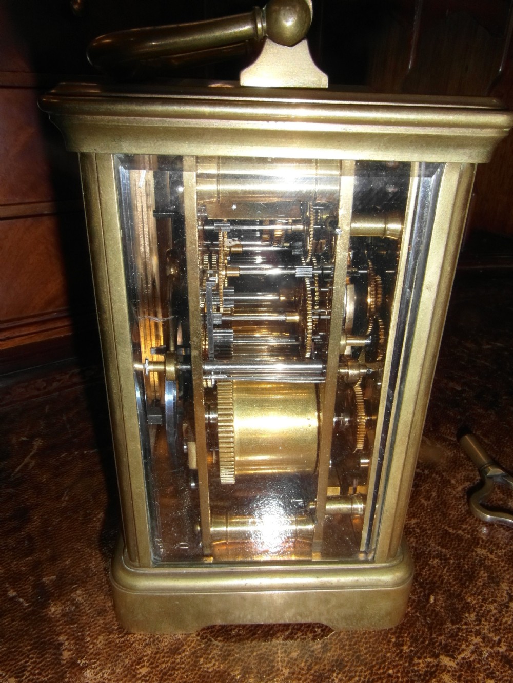 Large French 8 Day Brass Striking Carriage Clock with Alarm View IV