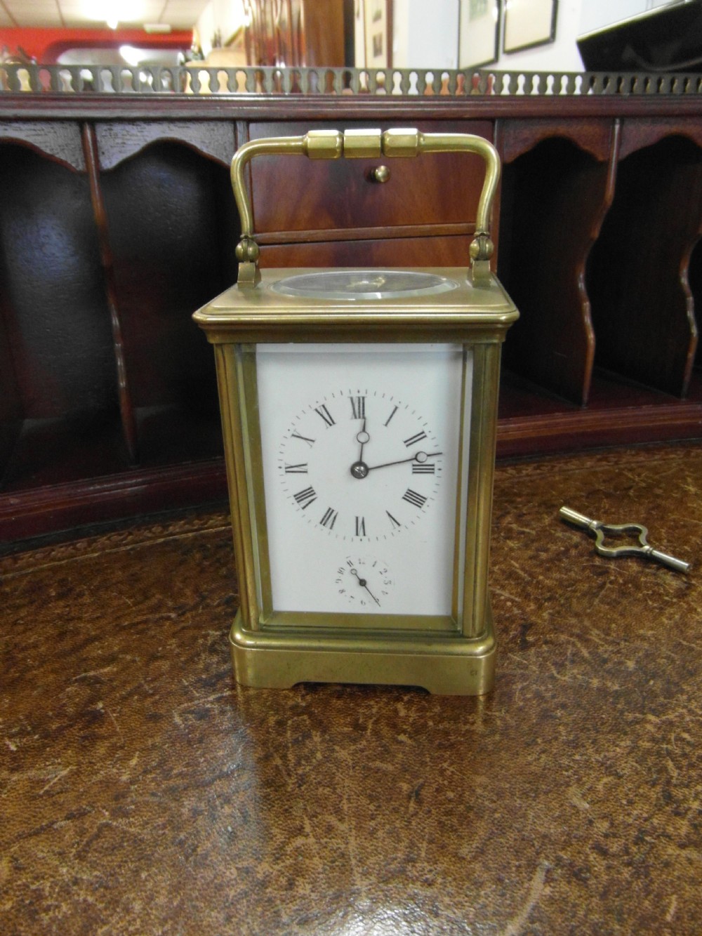 Large French 8 Day Brass Striking Carriage Clock with Alarm View VI