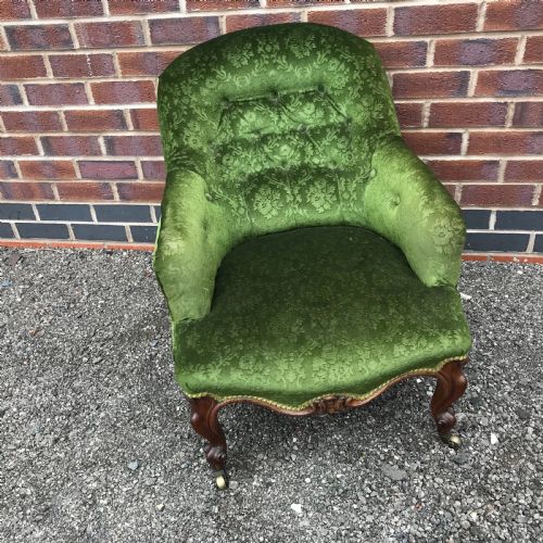 Small Rosewood Framed Cabriole Legged Victorian Armchair