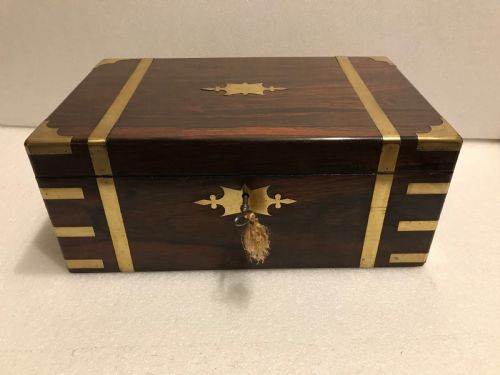 Superb Writing Box, Brass Bound Rosewood and with Working Key