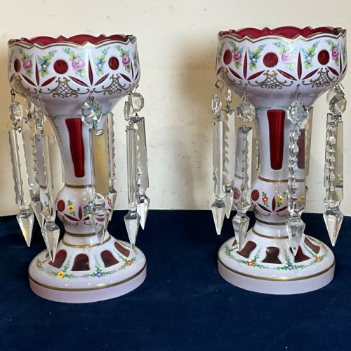 LUSTRES OVERLAY CRANBERRY PAINTED GLASS - ADDITIONAL PHOTO 1