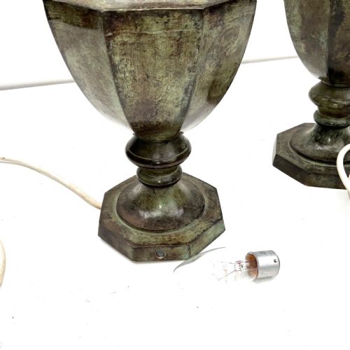 PAIR OF BRONZE GREEN MARBLE EFFECT TABLE LAMPS - ADDITIONAL PHOTO 1