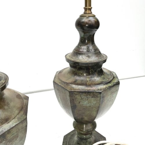 PAIR OF BRONZE GREEN MARBLE EFFECT TABLE LAMPS - ADDITIONAL PHOTO 2