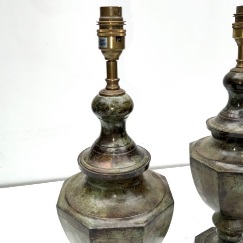 PAIR OF BRONZE GREEN MARBLE EFFECT TABLE LAMPS - ADDITIONAL PHOTO 5