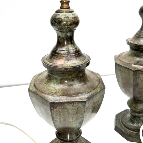 PAIR OF BRONZE GREEN MARBLE EFFECT TABLE LAMPS - ADDITIONAL PHOTO 6