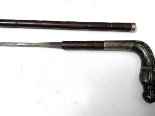 THE FINEST GENTLEMANS WALKING STICK SWORD STICK WITH SILVER HORSES HEAD HANDLE - ADDITIONAL PHOTO 11