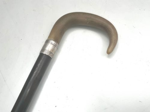 HORN HANDLED GENTLEMANS WALKING STICK SWORD STICK WITH SILVER COLLAR - ADDITIONAL PHOTO 2