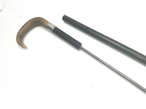 HORN HANDLED GENTLEMANS WALKING STICK SWORD STICK WITH SILVER COLLAR - ADDITIONAL PHOTO 12