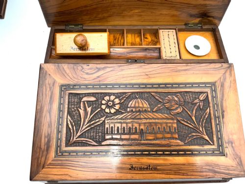 TEMPLE MOUNT CARVED OLIVE WOOD WRITING SLOPE - ADDITIONAL PHOTO 2