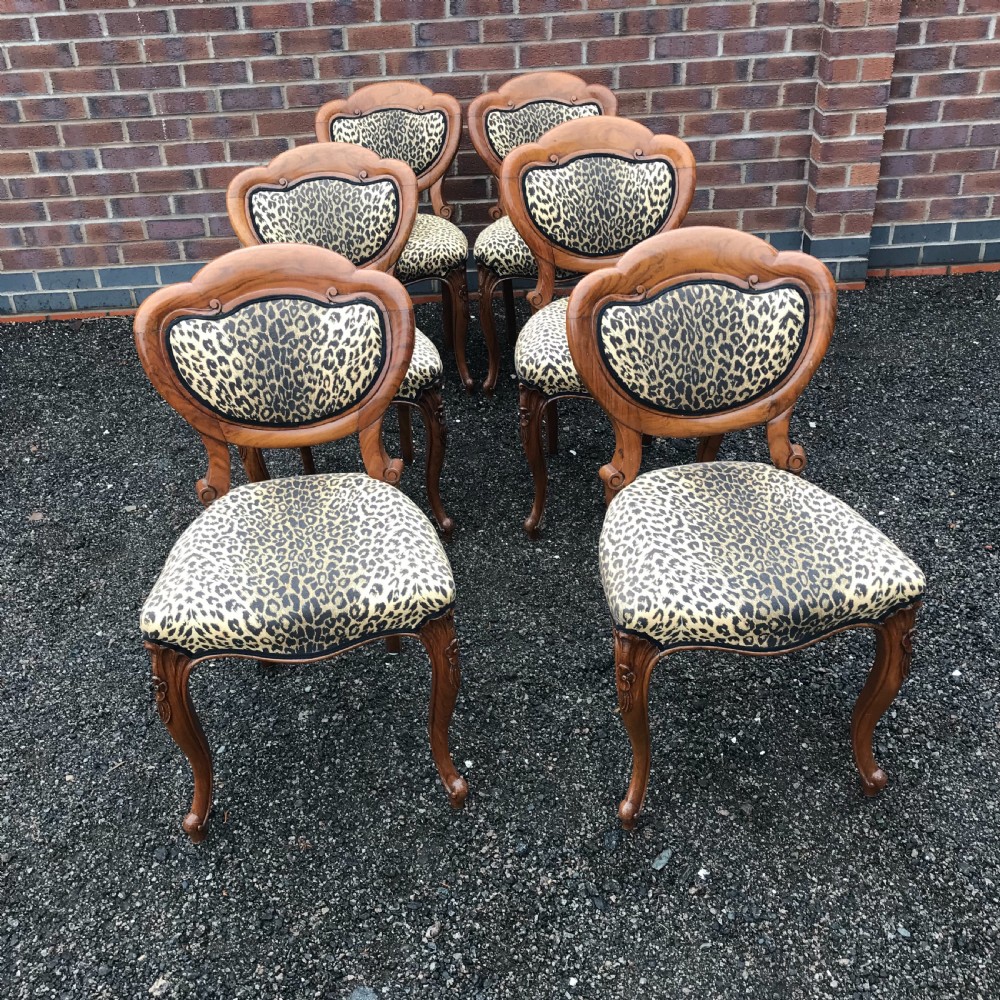 Stunning quality set of six solid walnut dining chairs