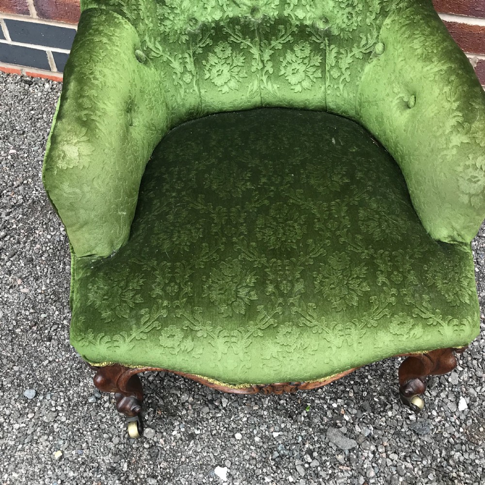 Small rosewood framed cabriole legged Victorian armchair View II