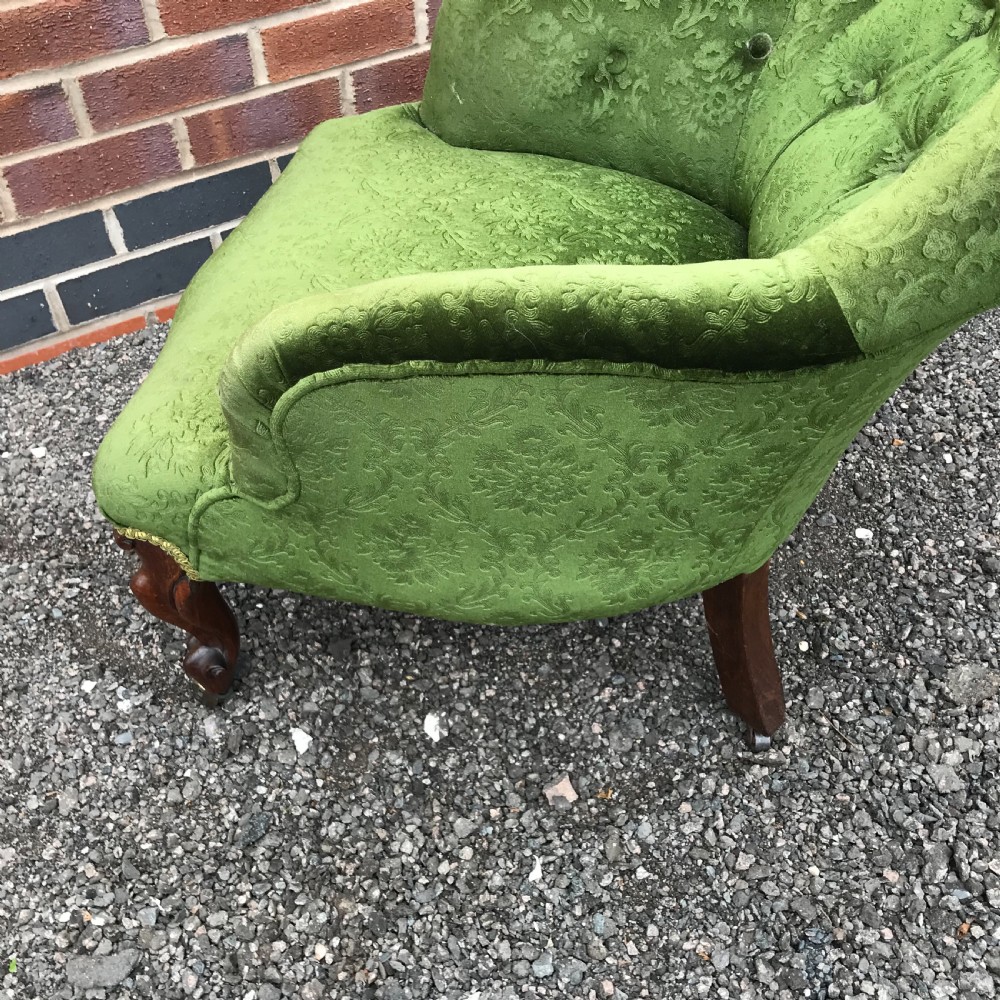 Small rosewood framed cabriole legged Victorian armchair View XIII