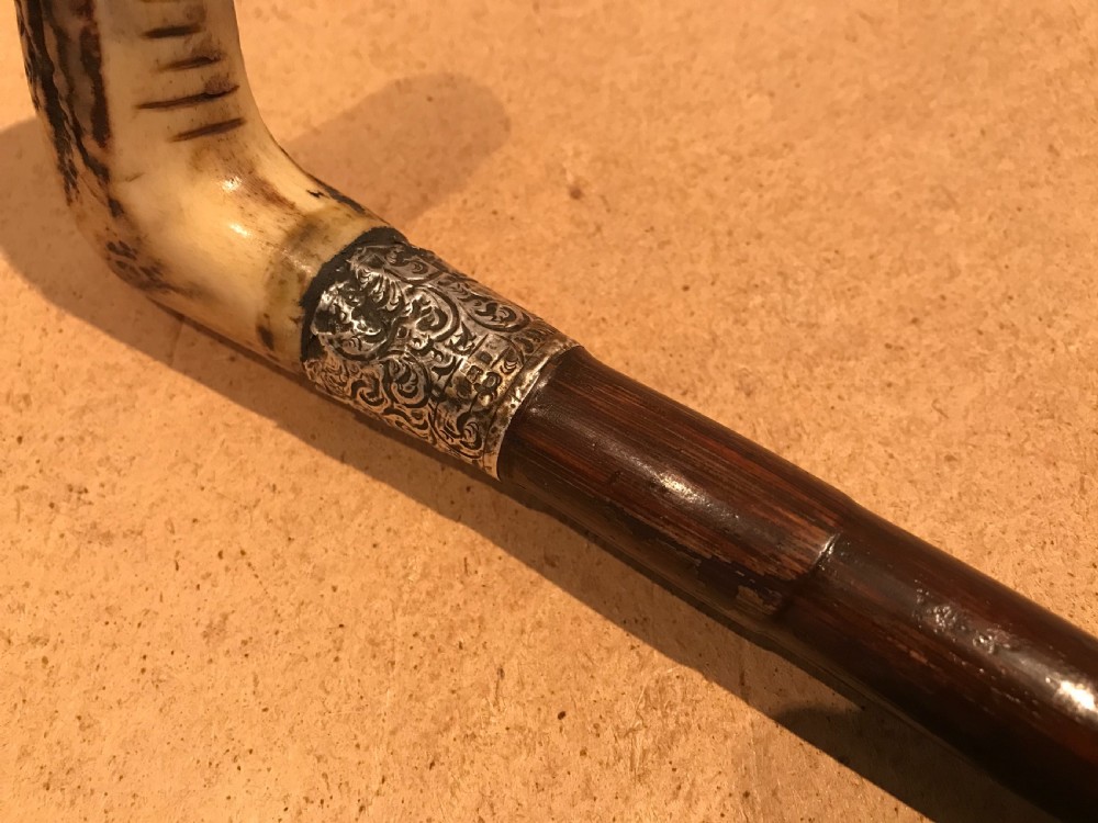 Gentleman’s walking stick sword stick with silver mount & horn handle  View V