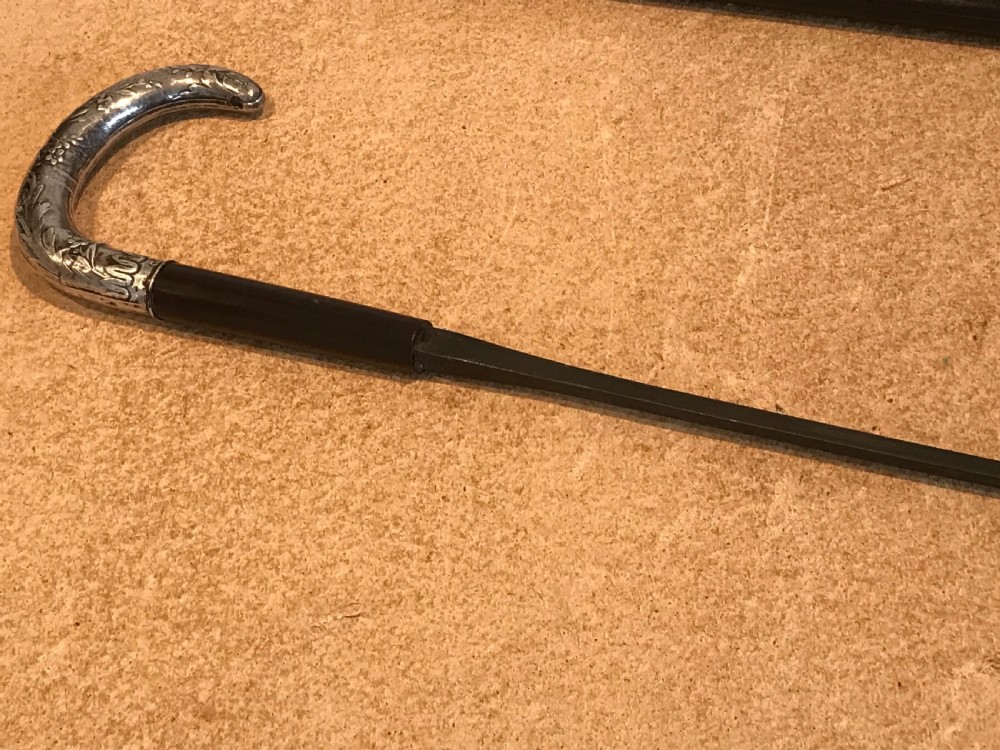 French silver handle gentleman’s walking stick sword stick  View V