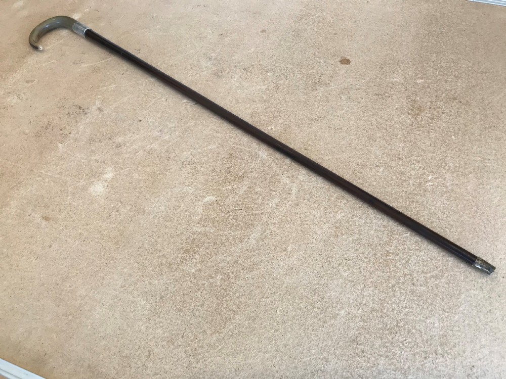 Gentleman’s Walking Stick Sword Stick with Silver Mount and Horn Handle