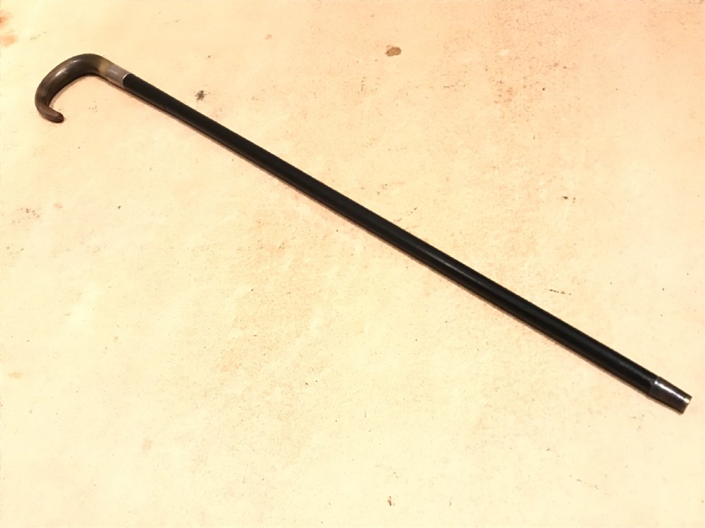 Gentleman’s walking stick sword stick with silver mount and horn crook handle