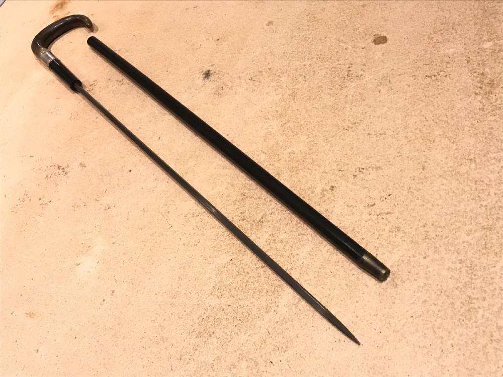 Gentleman’s walking stick sword stick with silver mount and horn crook handle View VII