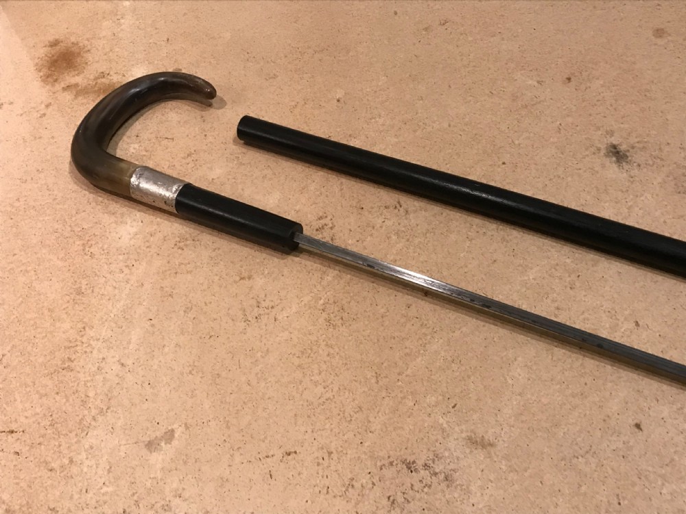 Gentleman’s walking stick sword stick with silver mount and horn crook handle View VIII