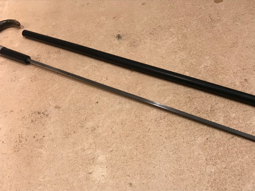 Gentleman’s walking stick sword stick with silver mount and horn crook handle View IX