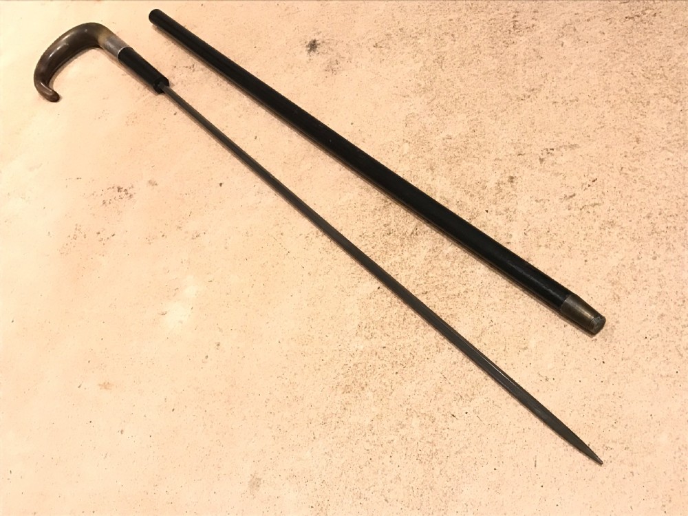 Gentleman’s walking stick sword stick with silver mount and horn crook handle View XI