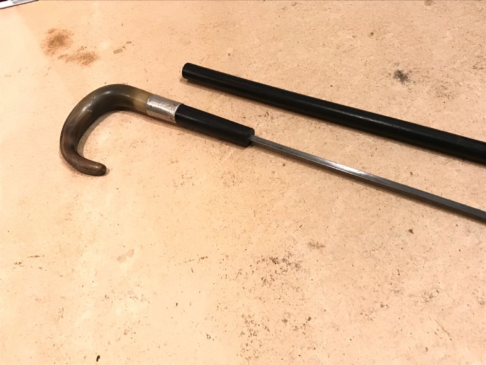 Gentleman’s walking stick sword stick with silver mount and horn crook handle View XII