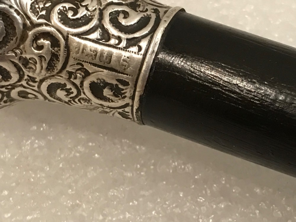 Gentleman’s walking stick sword stick ebony & Silver top hallmarked for Birmingham 1918 View II