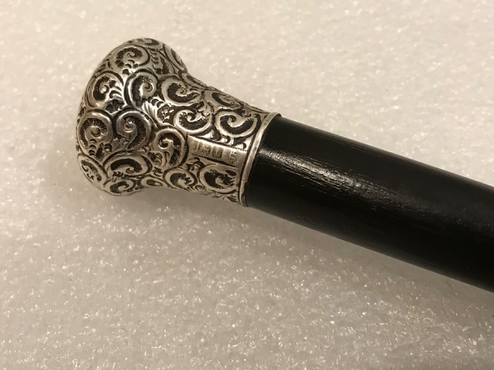 Gentleman’s walking stick sword stick ebony & Silver top hallmarked for Birmingham 1918 View III
