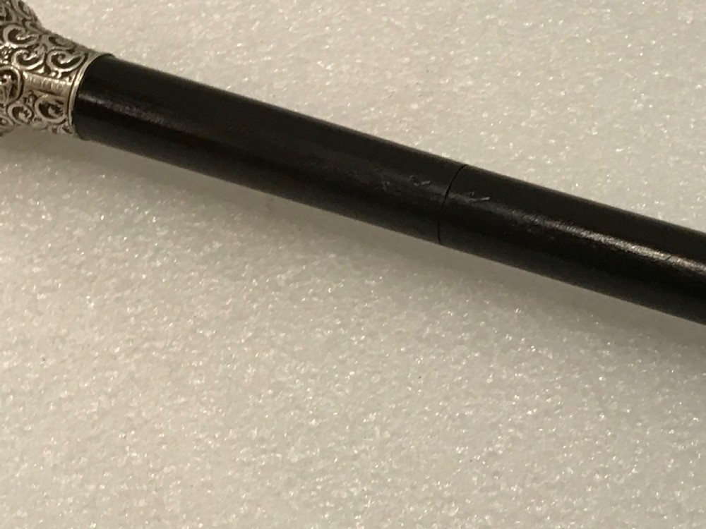 Gentleman’s walking stick sword stick ebony & Silver top hallmarked for Birmingham 1918 View IV