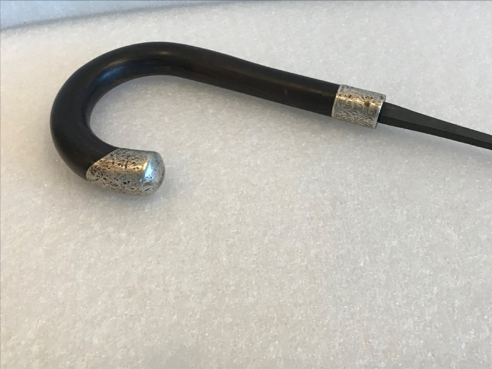 Gentleman’s walking stick sword stick with silver mounts  View XV