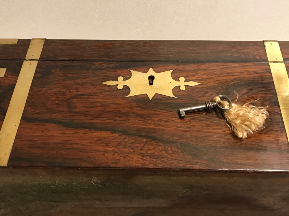Superb writing box, brass bound rosewood and with working key  View VI