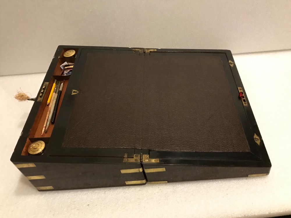 Superb writing box, brass bound rosewood and with working key  View IX