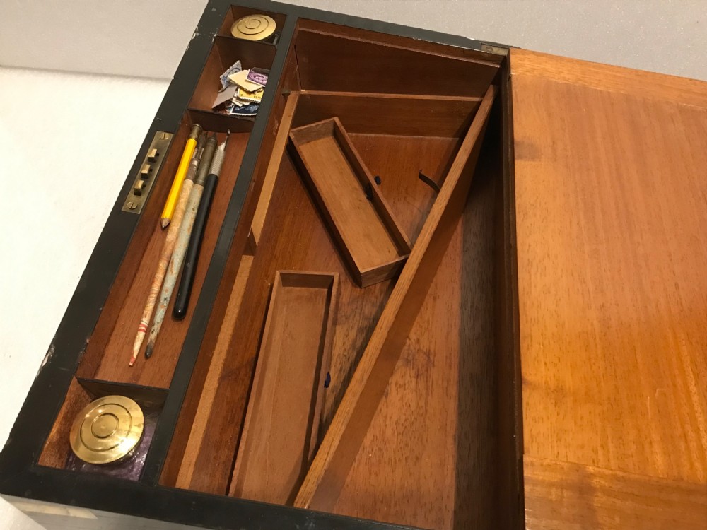 Superb writing box, brass bound rosewood and with working key  View XI