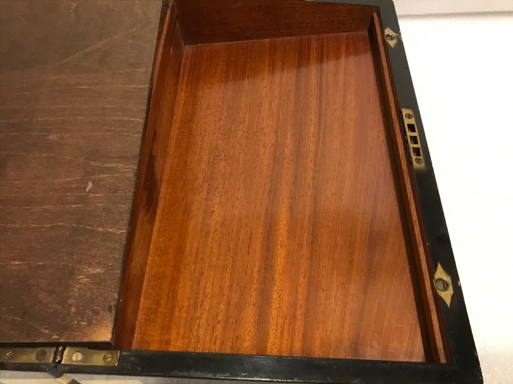 Superb writing box, brass bound rosewood and with working key  View XII