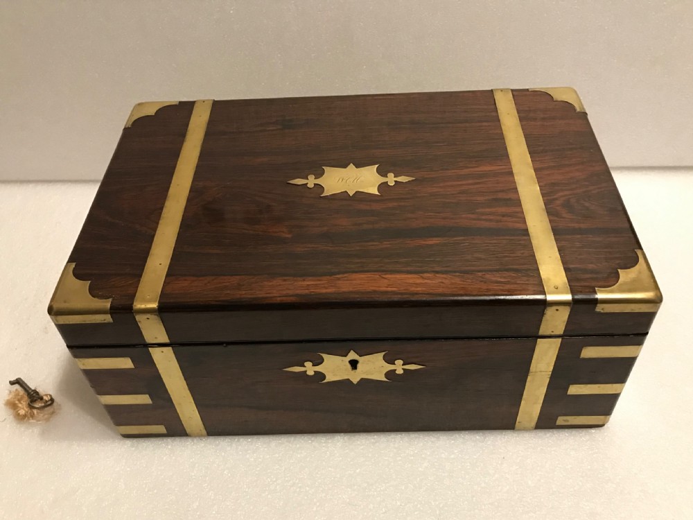Superb writing box, brass bound rosewood and with working key  View XIV