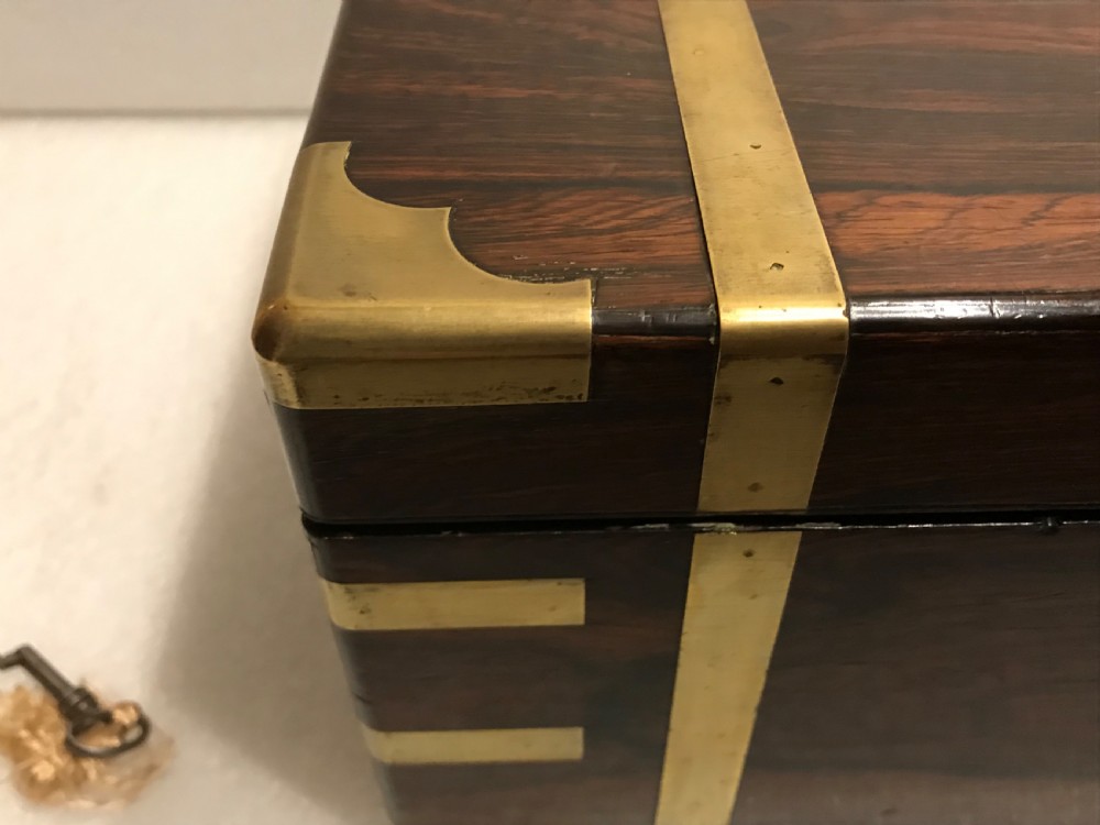 Superb writing box, brass bound rosewood and with working key  View XV